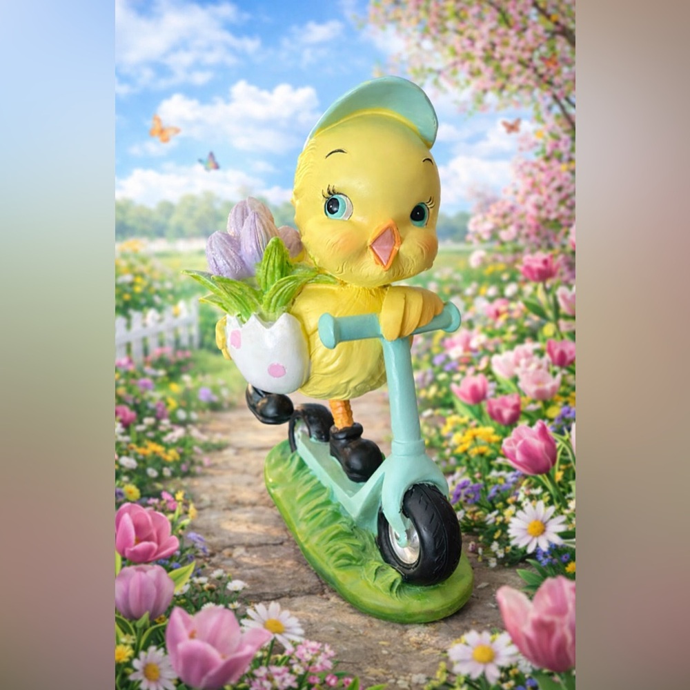 Yellow Chick Figurine on Scooter- TJ Maxx